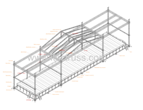 Trussing Rigging pyramid roof (19m+31m+19m) x 15m x 18m for Thailand market