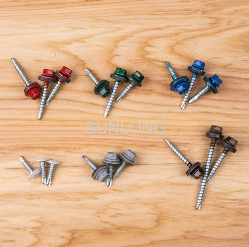 Double shank colored painted hex head self drilling screw with washer for building roofing