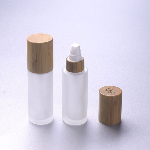 50ml frosted glass bottle with bamboo cap customized bottles cosmetic bottle packaging