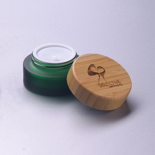 30g frosted glass cream jar with bamboo cap eco friendly cream jar wooden lid