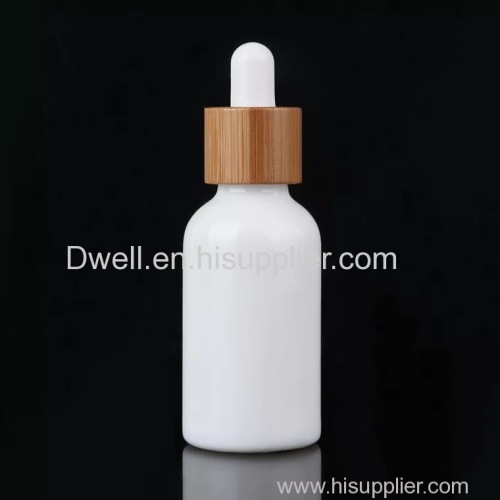 30ml Bamboo Lid With White Ceramic Glass Oil Dropper Bottle