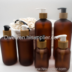 Natural Bamboo collar pump with frosted amber PET lotion bottle
