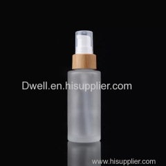 Natural Bamboo Collar Pump with Frosted Glass Lotion Bottle