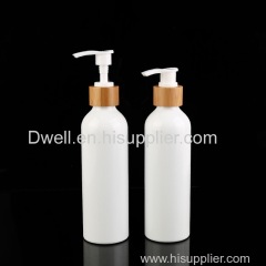 Natural Bamboo Collar PP Press Pump White Aluminum Shampoo Bottle Shower Gel Bottle Lotion Bottle