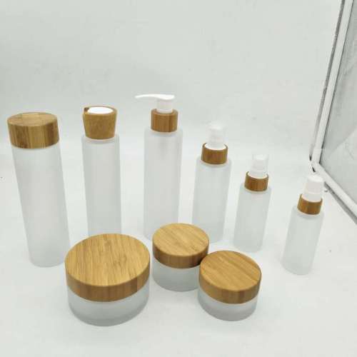 50ml frosted glass bottle with bamboo cap customized bottles cosmetic bottle packaging