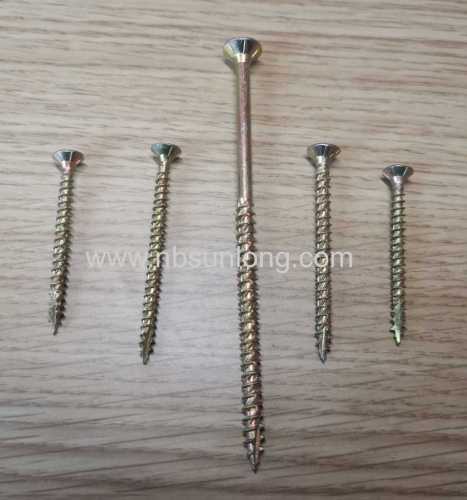 Chipboard screw - csk head with 6 ribs - pozi drive - TY17 cut - yellow zinc coated