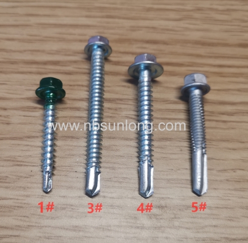 Roofing screw - double thread - hex head with black/white washer - NO.3 Point - zinc coated