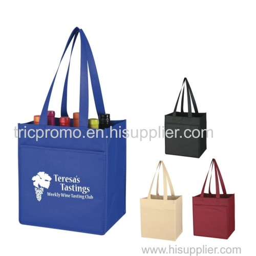 Promotional Non-Woven 6 Bottle Wine Tote Bag Promotional Two Tone Shopping Tote Bags Supplier And Wholesaler
