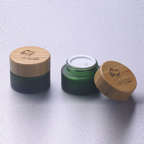 30g frosted green glass jar with bamboo lid