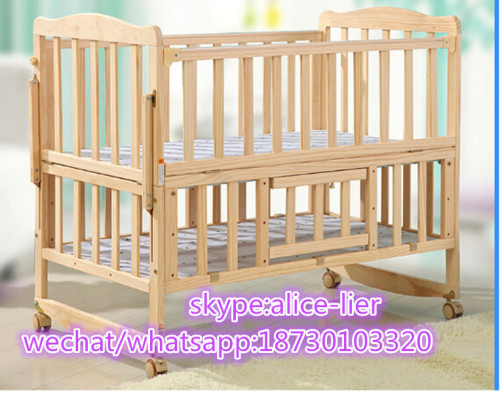 Big solid wooden crib blue baby bed baby foldable cot