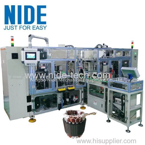 Four station with conveyor type automatic stator coil lacing machine