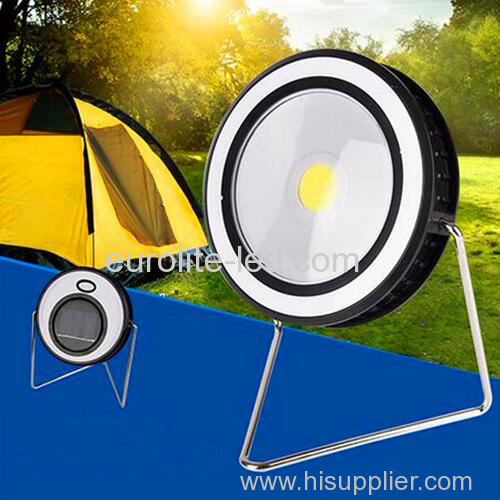 euroliteLED 3W COB Solar LED Lights Portable Outdoor Round Multi-Function Camping Lamp USB Rechargeable