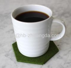 FELT COASTER cup mat MERINO WOOL OLIVE GREEN HEXAGON