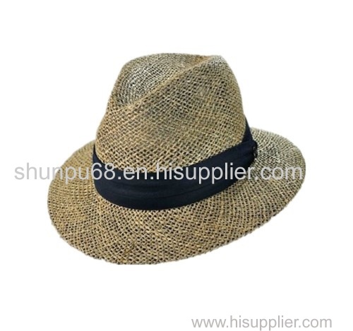 Natural mens straw fedora seagrass hat
