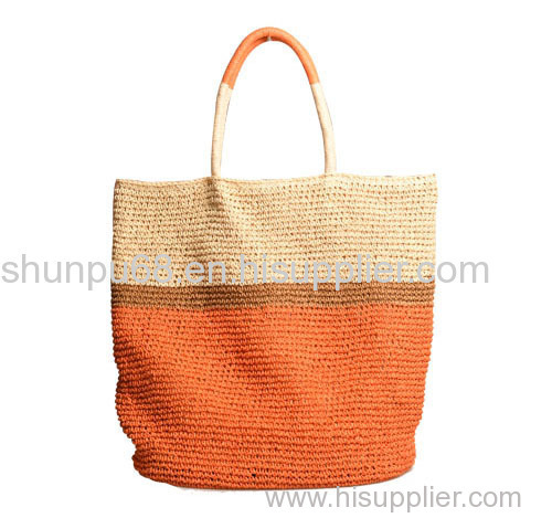 Paper striped Straw Beach Bag