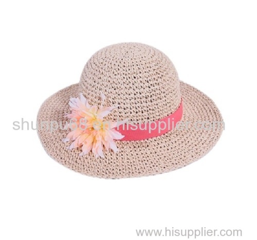 100% hand crochet kids paper straw floppy hat