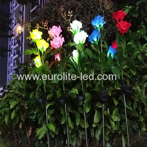 Led Solar Powered Three Roses Outdoor Plug Street Garden Decoration Light