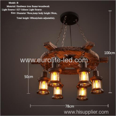 euroliteLED Novely Pendant Light Iron Glass Wood LOFT Retro Industrial Chandeliers(Rudder Shape)