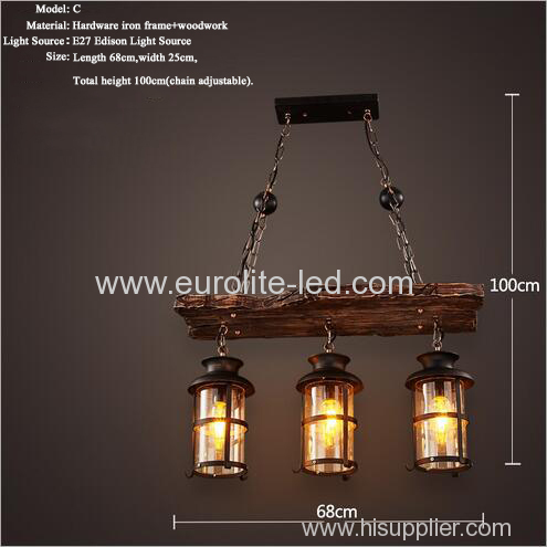 euroliteLED Novely Pendant Light Iron Glass Wood LOFT Retro Industrial Chandeliers(Board Shape)