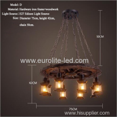 euroliteLED Novely Pendant Light Iron Glass Wood LOFT Retro Industrial Chandeliers(Wheel Shape)