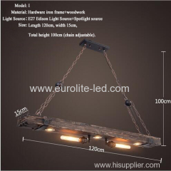 euroliteLED Novely Pendant Light Iron Glass Wood LOFT Retro Industrial Chandeliers(Alcatraz Chandelier)