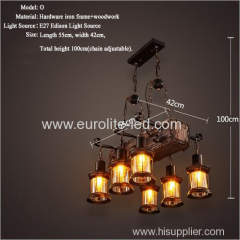 euroliteLED Novely Pendant Light Iron Glass Wood LOFT Retro Industrial Chandeliers(Stripe)