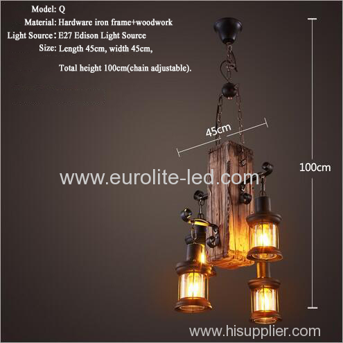euroliteLED Novely Pendant Light Iron Glass Wood LOFT Retro Industrial Chandeliers(Vertical Wood)