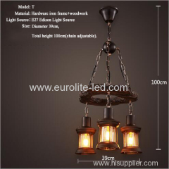 euroliteLED Novely Pendant Light Iron Glass Wood LOFT Retro Industrial Chandeliers(Moon Ring)