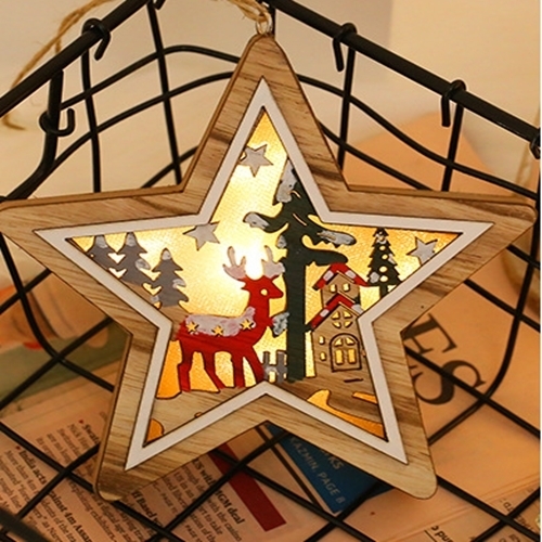 Led Wooden Snow Heart Star Tree Christmas Deer Decoration Holiday Party Room Decoration Night Light