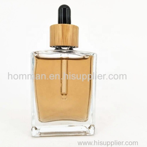Natural Bamboo Cap Square Glass Oil Dropper Bottle