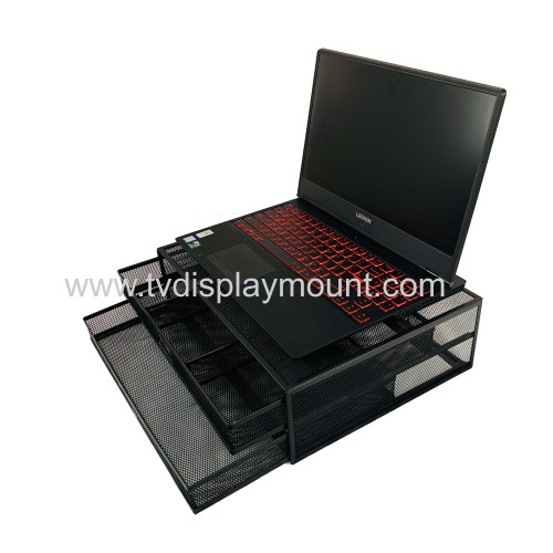 Mesh Metal Laptop Computer Monitor Stand Riser with Dual Pull Out Storage Drawer