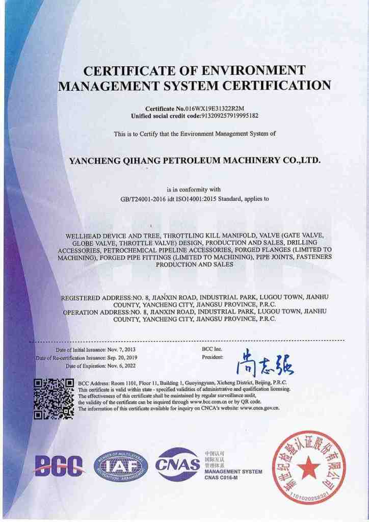 ISO 14001:2015 Certicate