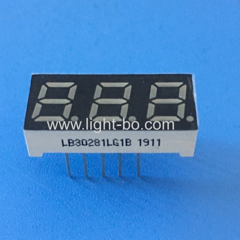 Triple digit 0.28inch pure green 7 segment led display common cathode for home appliances