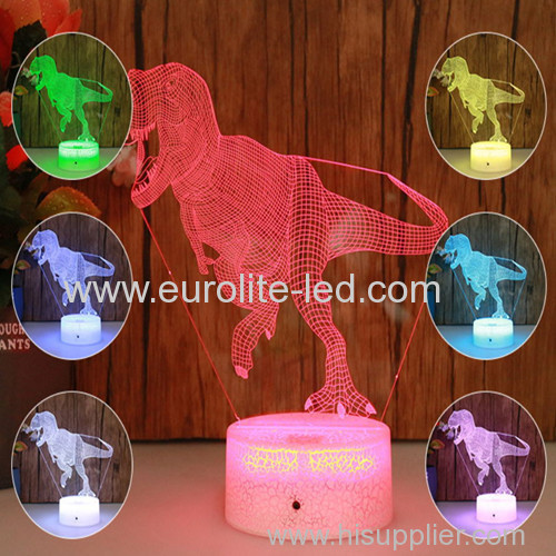 Led Acrylic Dinosaur 3D Colours Fire Cracks Kids Gift Room Decration Night Light