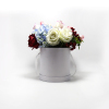 Round Flower Hat Box White & Black With Satin Ribbon