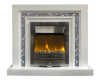 Gltiz fireplace with wooden mantel