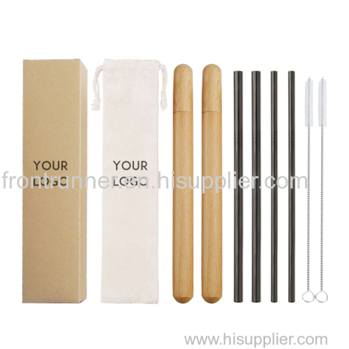 Wooden case metal straw