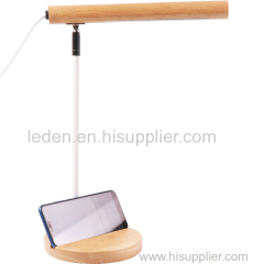 Wood table lamp study reading LED working light with a phone holder
