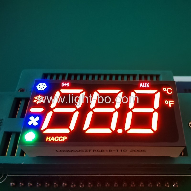Multicolour Triple Digit 7 Segment LED Display with Minus Sign for refrigerator control panel