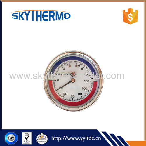 2.5inch Black Steel case Thermomanometer Pressure And Temperature gauge Back connection