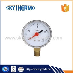 Bottom plastic case manometer 0-16Bar pressure gauge with red pointer