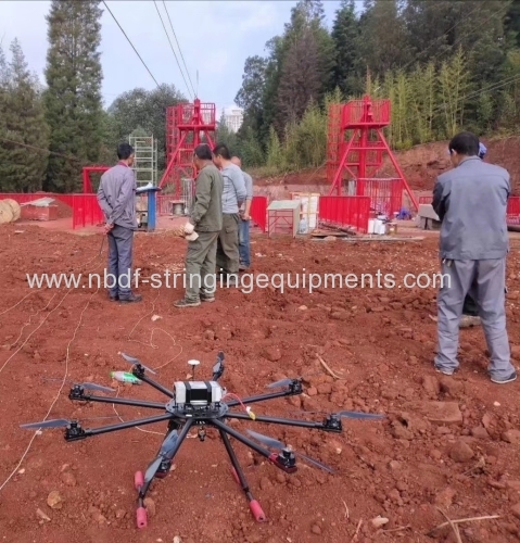 Drones for stringing power transmission line with 6 axles and camera