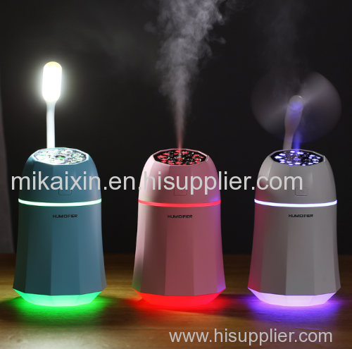 USB Humidifier multi function three in one LED Night light small fan Mini USB water humidifier