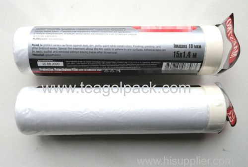 1.4M(140cm/1400mm)x15Mx10Mic Protective Film With Adhesive Tape; Covering Film With Crepe Paper Tape