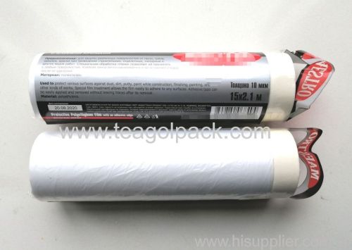 2.1M(210cm/2100mm)x15Mx10Mic Protective PE Film With White Masking Tape; Per-Taped Protecting Masking Film White.