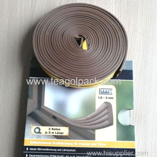 W-Profile Self-Adhesive Rubber Foam Seal Strip 10M(5mx2rolls)L Brown. EPDM-Profile. W Section Draught Excluder 10M Brown