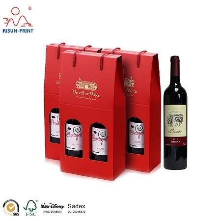 Double Bottles Red Wine Champagne Paper Packaging With Gold Stamping