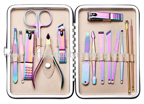 Colored manicure kit pedicure tools beauty tools 15items facial care tools pedicure kit beauty accessories