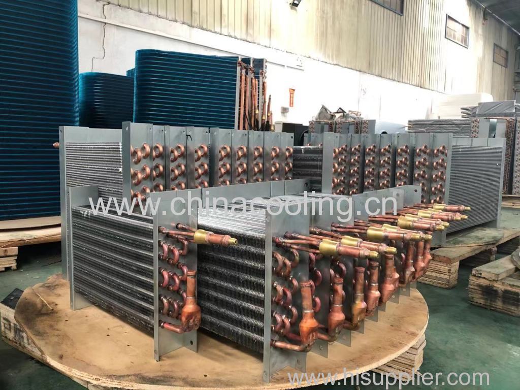 copper aluminum fin condenser evaporator coil with distributor lines and heater