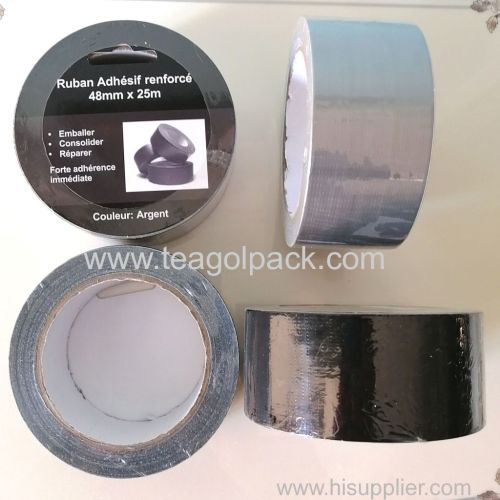 48mmx25M Cloth Adhesive Duct Tape Silver/Black color